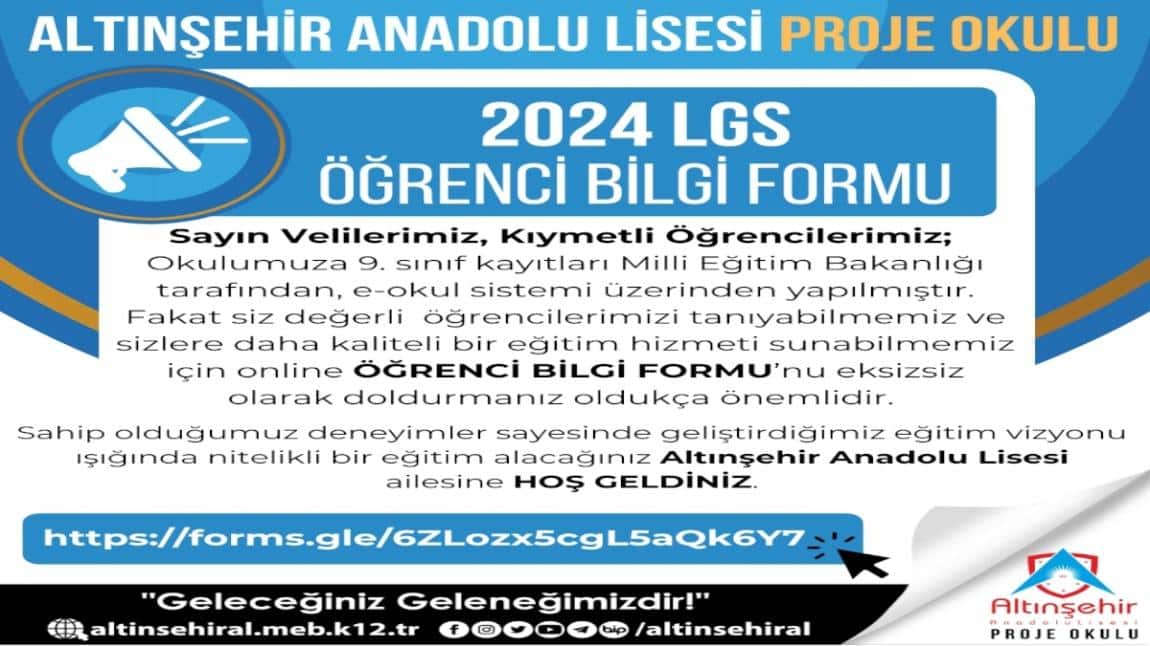 2024 LGS 9. SINIF ÖĞRENCİ BİLGİ FORMU