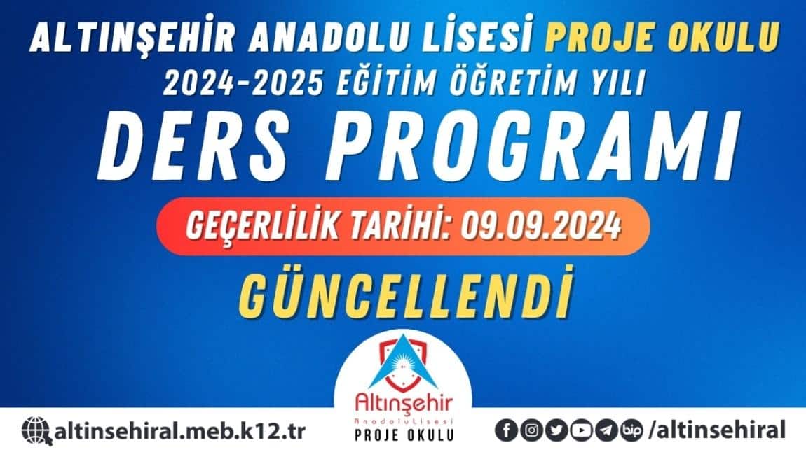 2024-2025 EĞİTİM ÖĞRETİM YILI SINIF DERS PROGRAMI (GEÇERLİLİK:16.09.2024)