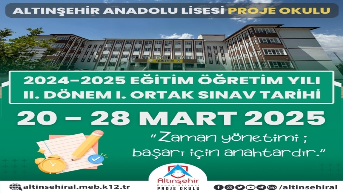 2024-2025 EĞİTİM ÖĞRETİM YILI II. DÖNEM I. ORTAK YAZILI SINAV TAKVİMİ