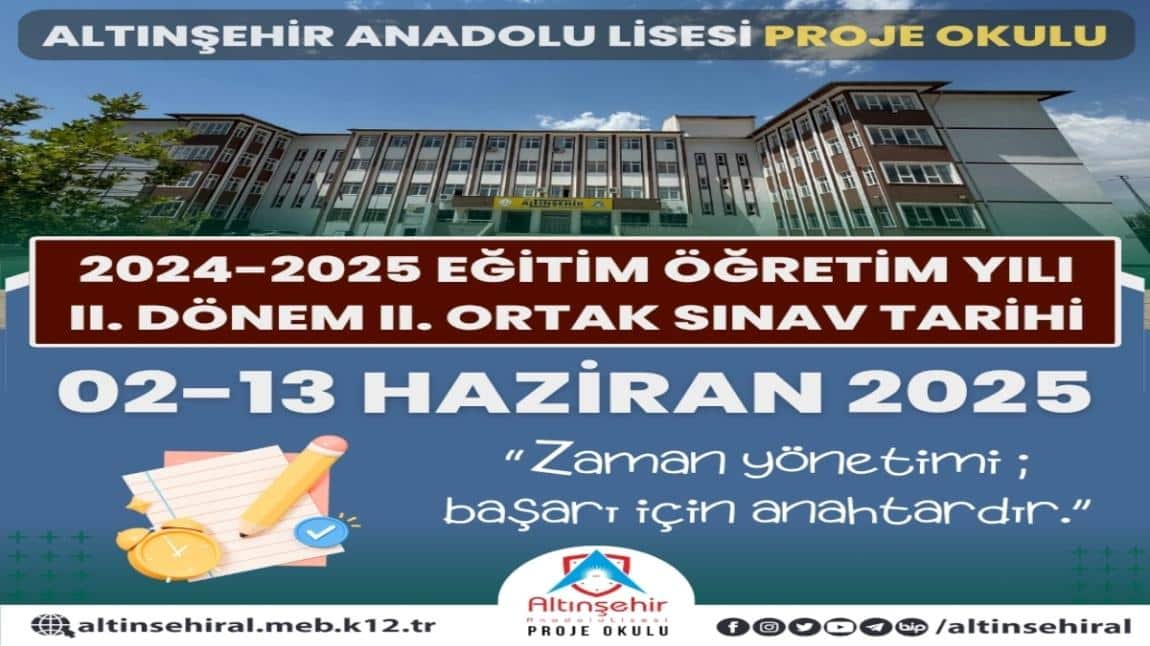 2024-2025 EĞİTİM ÖĞRETİM YILI II. DÖNEM II. ORTAK YAZILI SINAV TAKVİMİ